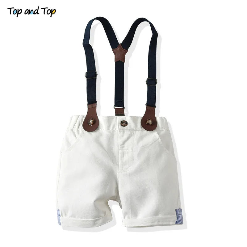 Toddler Baby Boy Clothing Set Gentleman Short Sleeve Shirt+Suspender Shorts 2PCS Outfits Newborn Boy Clothes Set