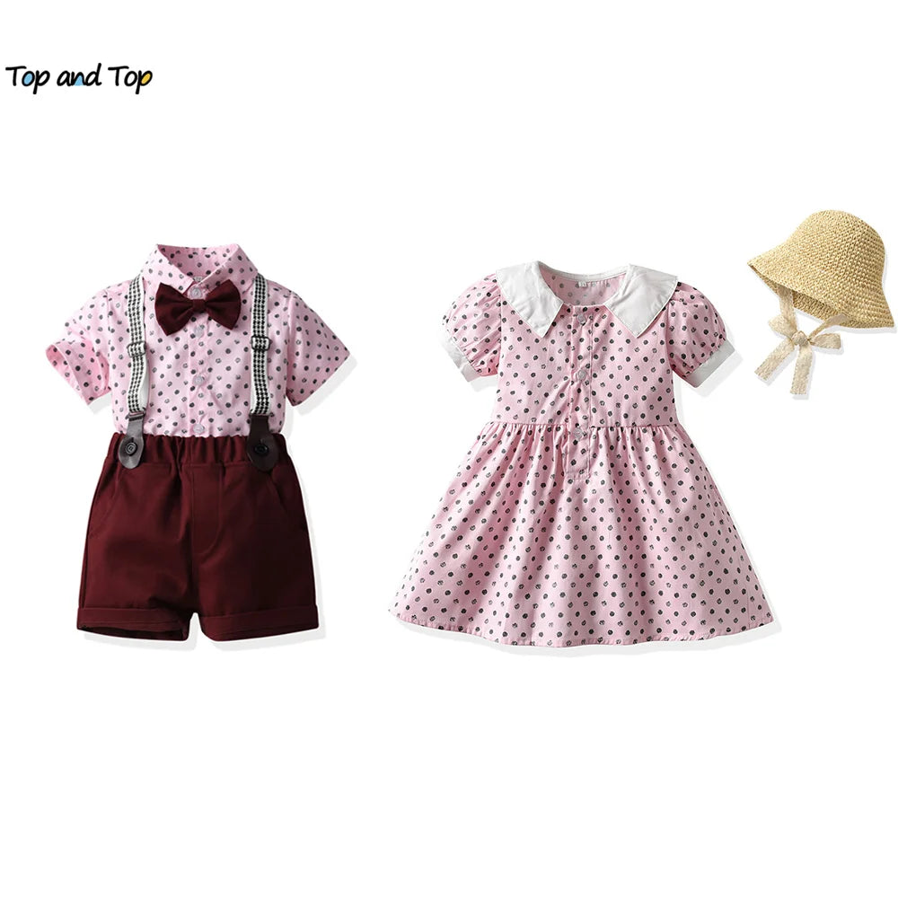 Brother and Sister Matching Clothes Outfits Toddler Boys Gentleman Clothing Set Kids Girls Dresses