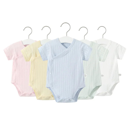 2Pcs Summer Newborn Baby Girls Romper Pure Color Cotton Short Sleeved Bodysuit Infants Breathable Soft Bebe Jumpsuit