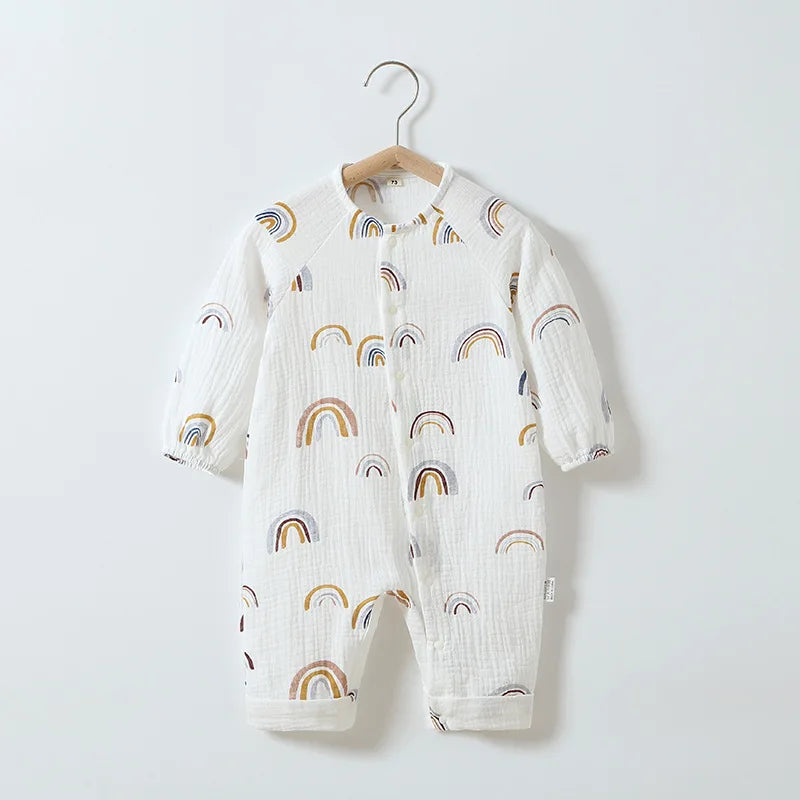 Newborn Infant Baby Girls Romper Muslin Long Sleeve Rompers Kids Onepiece Clothing Cotton Gauze Breathable Sleepwear Pyjamas