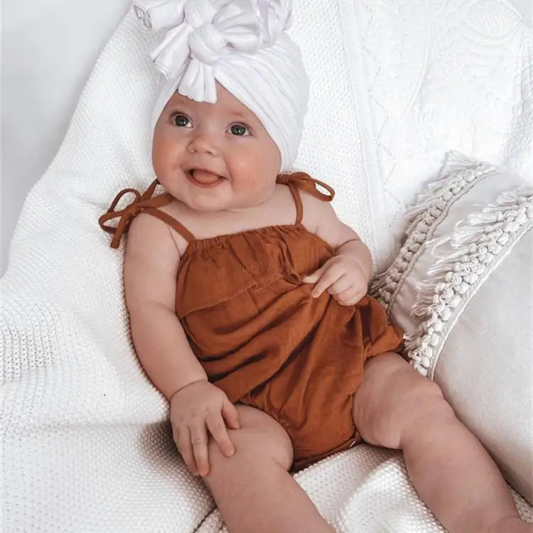 Summer Baby Girl Clothes Romper Bowknot Cotton Linen One-piece Jumpsuit Braces