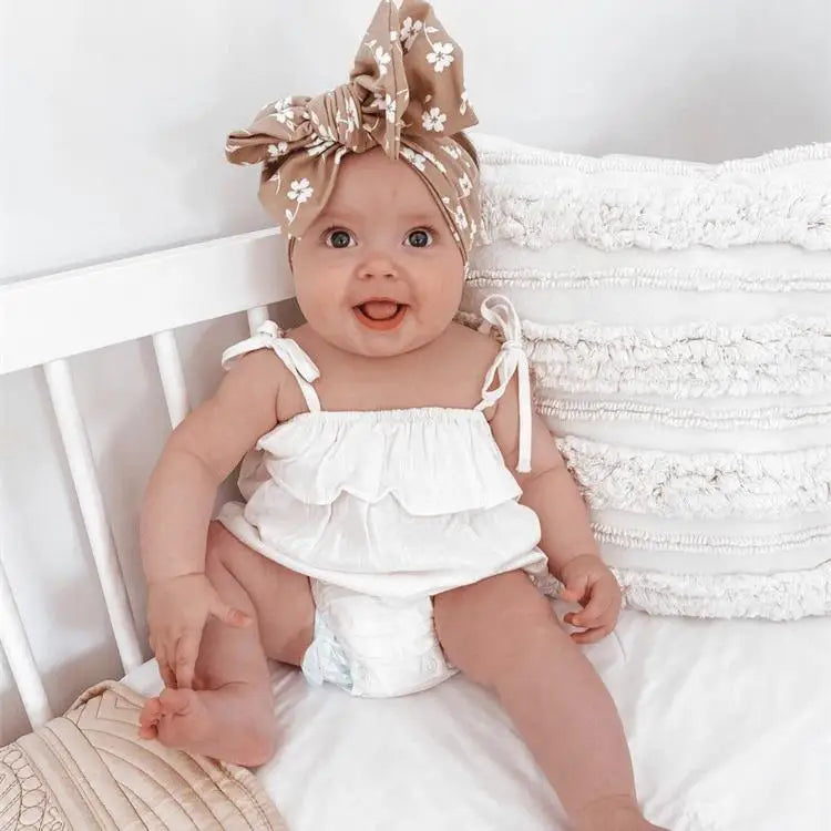 Summer Baby Girl Clothes Romper Bowknot Cotton Linen One-piece Jumpsuit Braces
