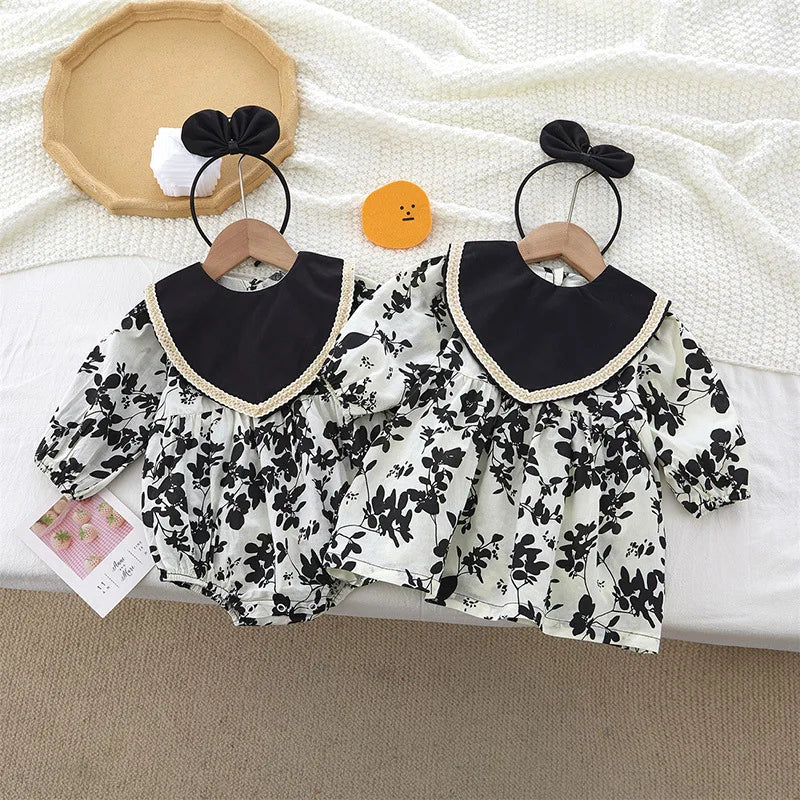 Baby Girl Rompers Long Sleeve Romper Jumpsuits Summer One-piece Retro Dresses Cotton Twins Newborn Baby Girl Clothes 3-24M