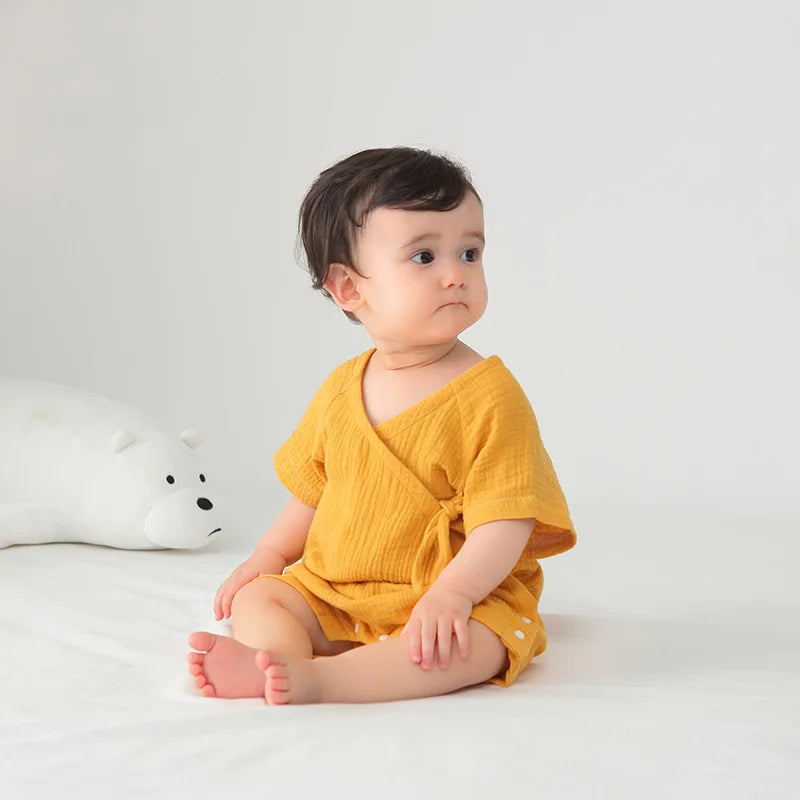Baby Short Sleeved Bodysuit for Newborns Boys Cotton Costume Onesies Unisex Side Snap Designer Clothing Monk Pajamas 0-12M